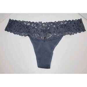 NEW True Vintage Victoria Secret Low Rise Thong Sz XL Lace Cotton Dark Gray